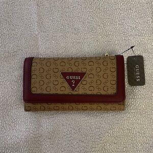 GUESS Tan and Maroon Logo Wallet
